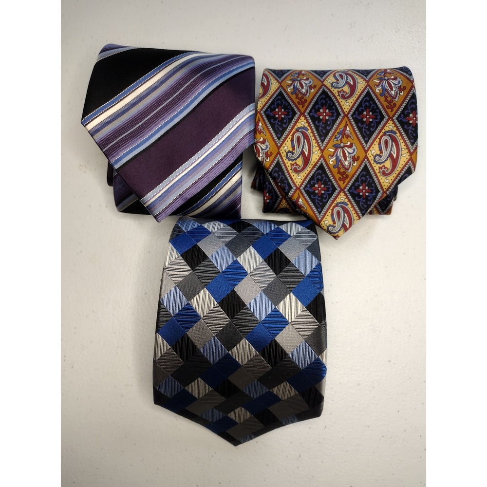 Geoffrey‎ Beene Men's Tie Set of 3 Silk Striped Paisley Geometric Neckties
